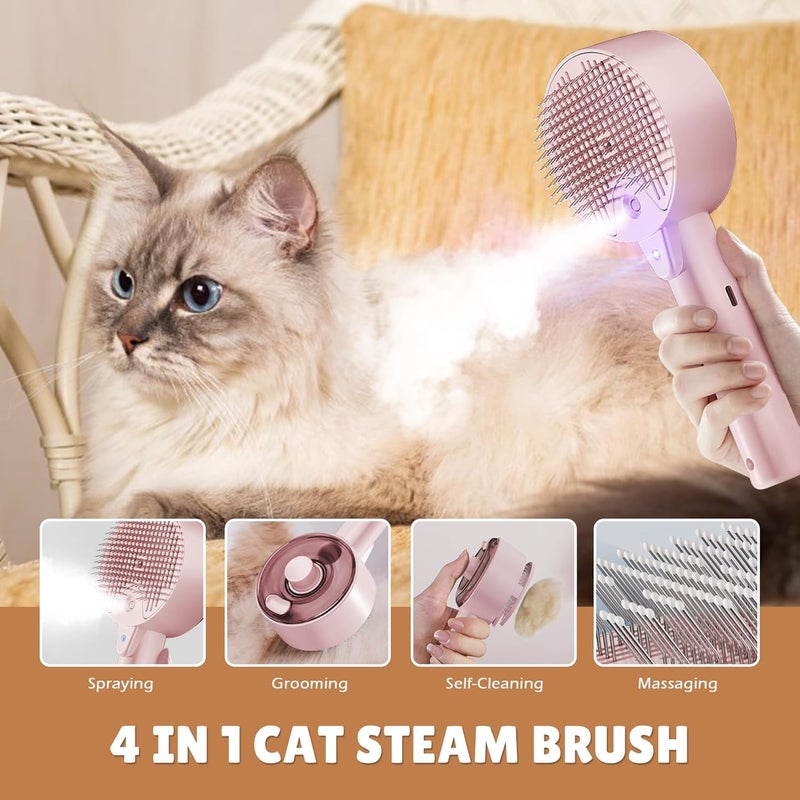 YEAHGO Cat Steam Brush,Cat Brushes for Indoor Cats, 4 In 1Spritz Spray Defur Comb, Cloud Care Shedding Control, Pet Grooming Brush for Long Short Hair Cats Dogs, Massage Clean Design Pet Steam Brushes - Image 2